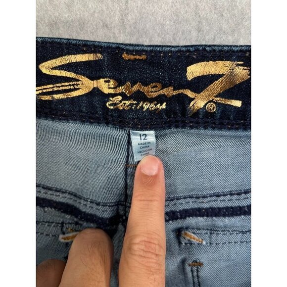 Seven7 Ladies Rocker Slim Bootcut Jeans Size 12 Dark Wash Embellished Pockets - Picture 11 of 13